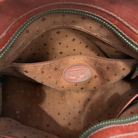 😍🌻 FOSSIL dark warm red Genuine Leather Crossbody Messenger Bag Satchel … - Picture 12 of 13